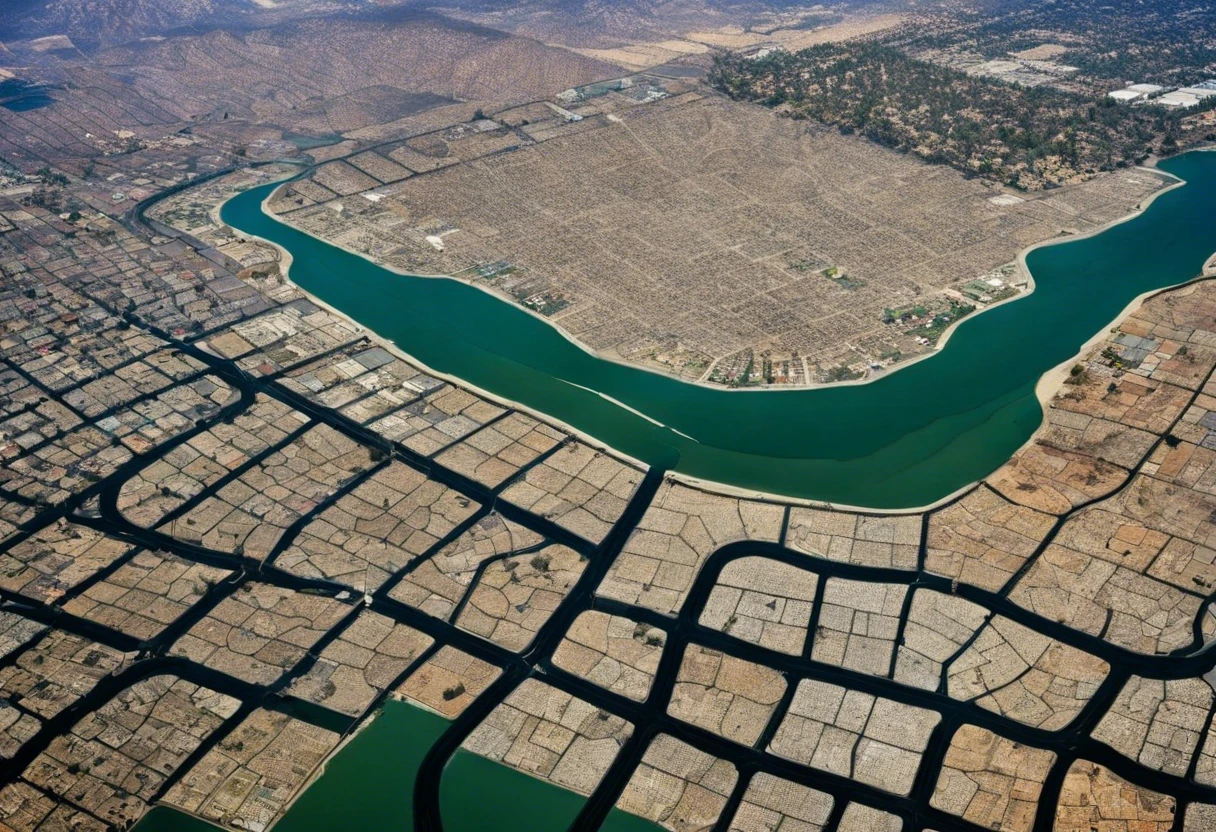 Aerial view of LA neighborhoods affected by groundwater damage