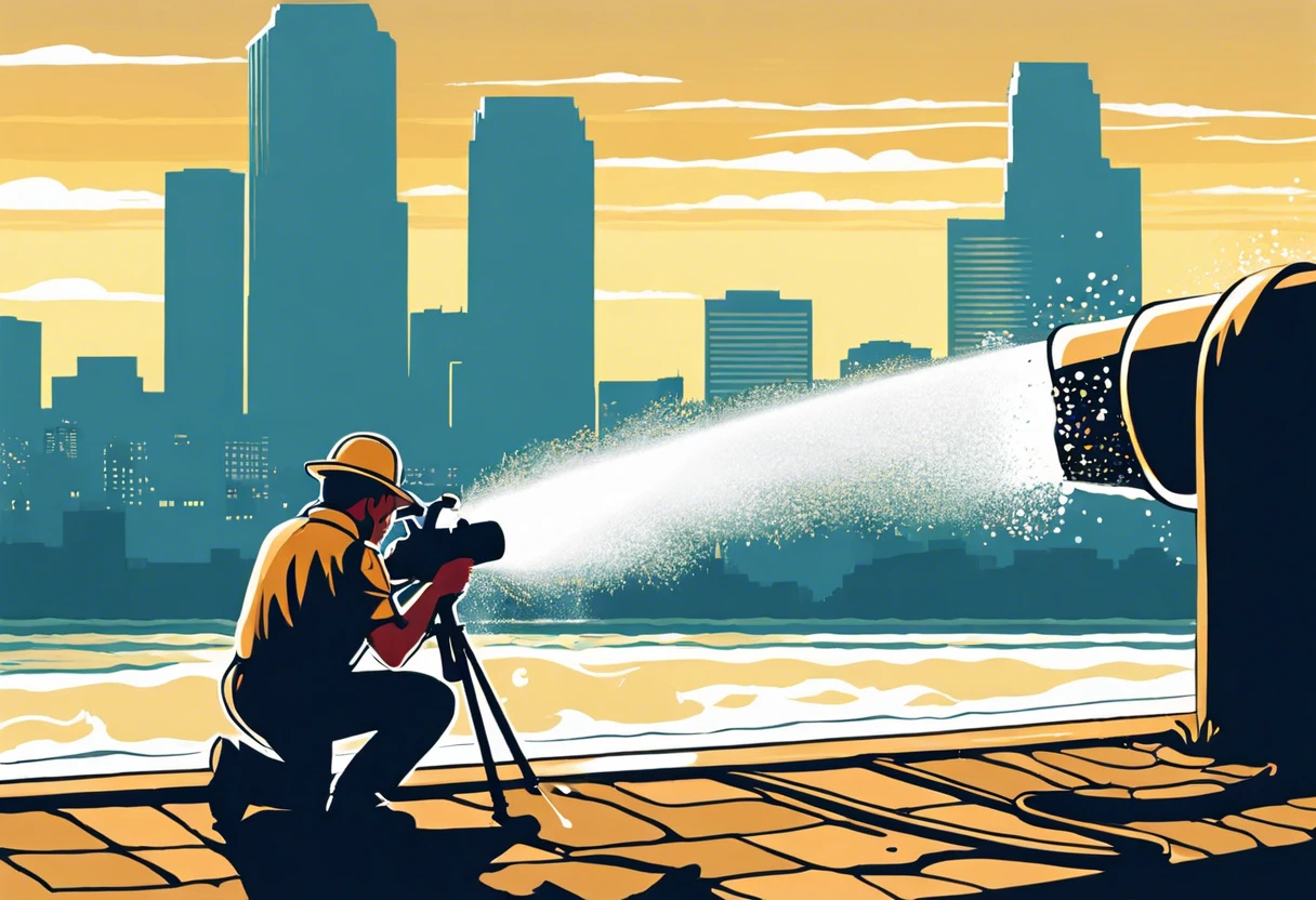 A photographer capturing a burst pipe in Los Angeles, highlighting urgent response to plumbing emergencies.