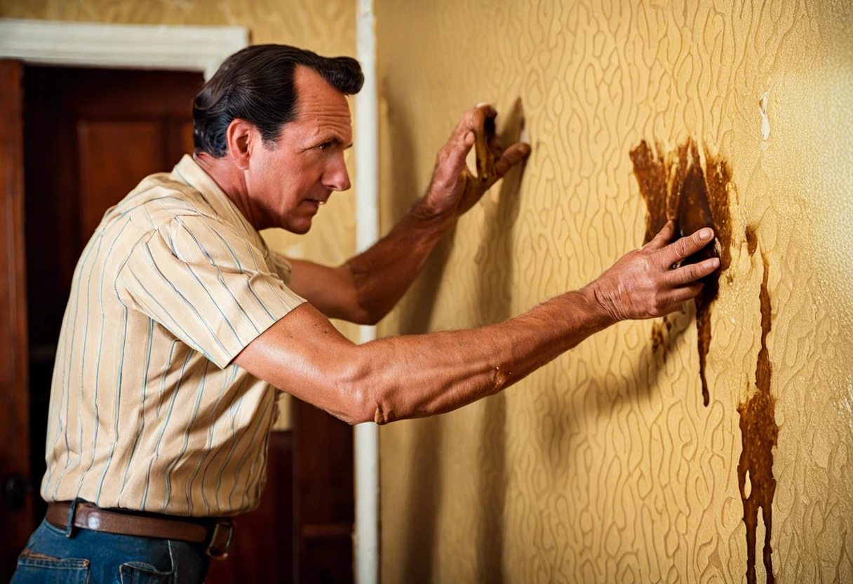 A man inspecting water damage on a wall in a Los Angeles home, highlighting the impact of water damage on residential properties.