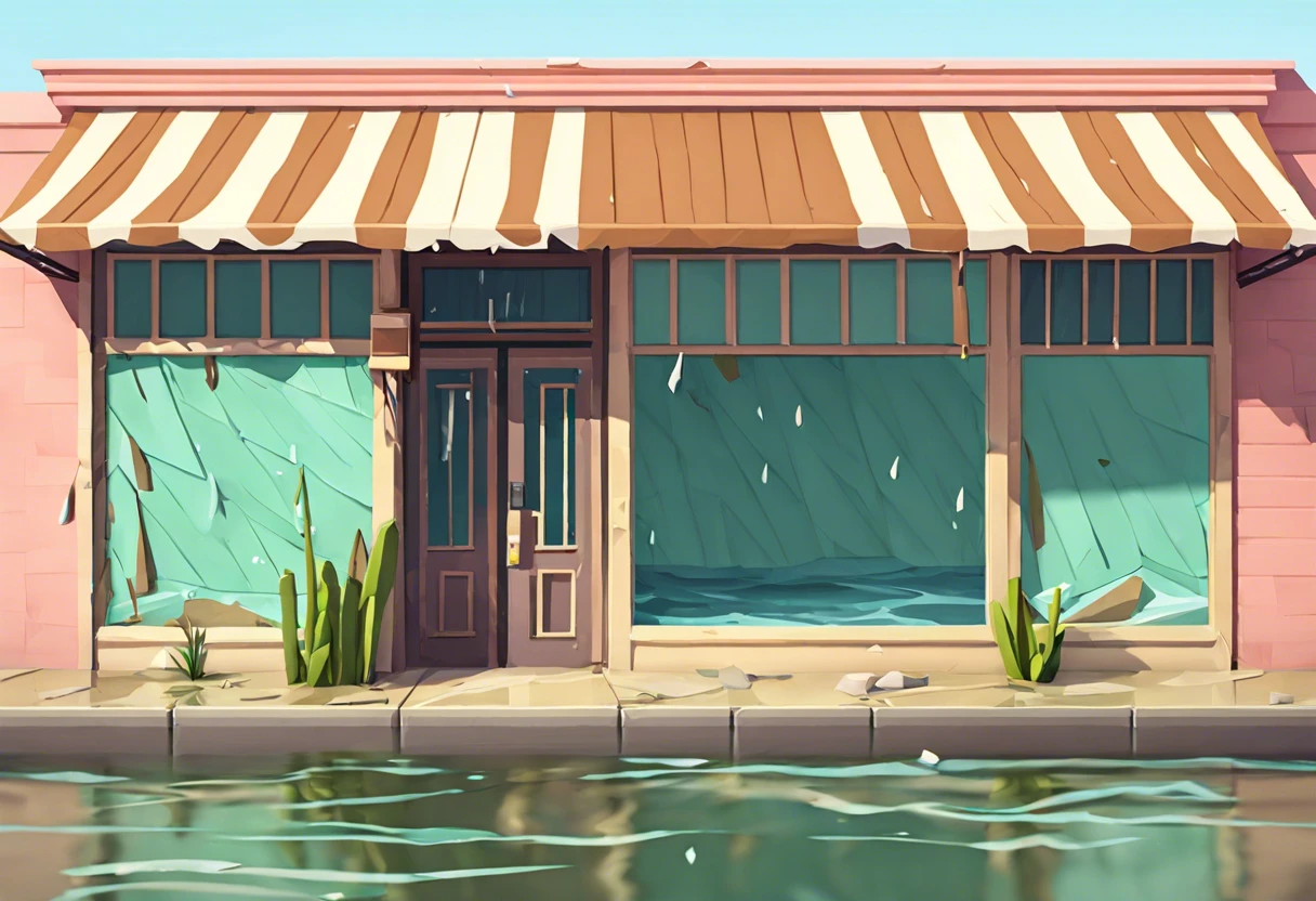 Image of a storefront affected by water damage in Los Angeles, highlighting the impact on local businesses.