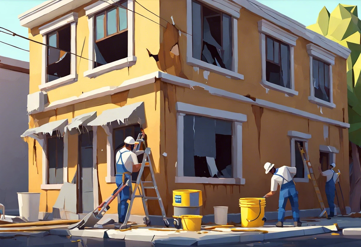 Workers repairing a water damaged building in Los Angeles